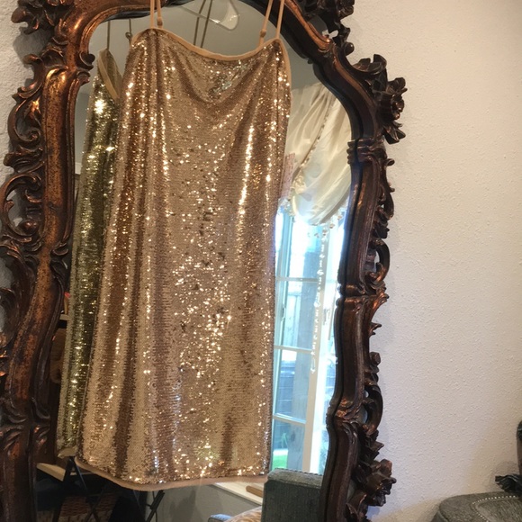 FreePeople Gold Sequin Slip Dress - Picture 1 of 4